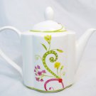 Pier 1 Imports Teapot Lydia Dolomite White Pink Yellow Green Floral Scrolls 3.5"