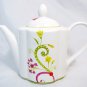 Pier 1 Imports Teapot Lydia Dolomite White Pink Yellow Green Floral Scrolls 3.5"