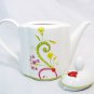 Pier 1 Imports Teapot Lydia Dolomite White Pink Yellow Green Floral Scrolls 3.5"