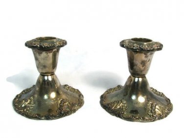 Godinger 20th Century Baroque Set of 2 Silver Plated 4" Candlesticks w/ Box
