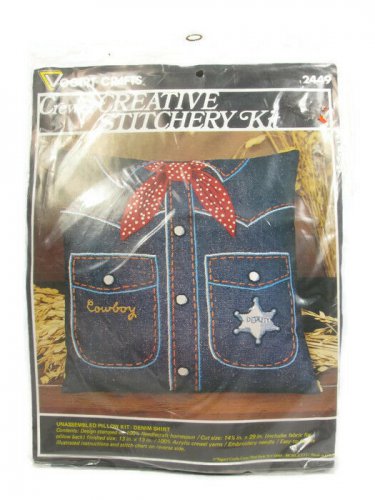 Vogart Crafts Crewel Stitchery Cowboy Deputy Denim Shirt Pillow Kit NEW in Packg