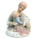 Brahms Waltz Wind Up Musical Box Mother Reading To Baby Glazed Pottery Blue Pink