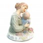 Brahms Waltz Wind Up Musical Box Mother Reading To Baby Glazed Pottery Blue Pink