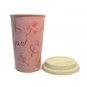 Longaberger Pink Pottery Travel Mug Cup w/ Lid Horizon of Hope 8 Oz