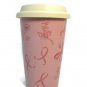 Longaberger Pink Pottery Travel Mug Cup w/ Lid Horizon of Hope 8 Oz