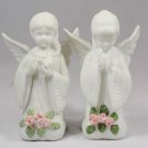Set of 2 Lefton China Small Kneeling White Angels Figurine Handpainted TWH07975A