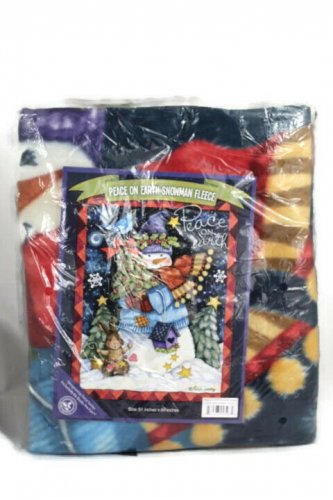 Peace On Earth Snowman Fleece Throw Blanket Multicolor 51 x 64
