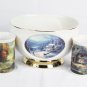 Thomas Kinkade Painter of Light Set of Ceramic Bowl w/ 3 Cups Mugs