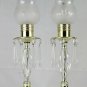 Vintage Pair of Table Lamps Drop Prism Crystal with Glass Shades Marble Base 15"
