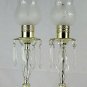 Vintage Pair of Table Lamps Drop Prism Crystal with Glass Shades Marble Base 15"
