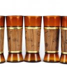 Set of 5 Siestaware Amber Glasses Western Theme Tiki Walnut Wood Covered