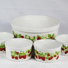 Vintage Action Strawberry Bakeware Stoneware Set of 4 Ramekins & Souffle Dish