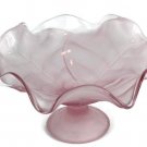Footed Pedestal Pink Frosted Glass Bowl Centerpiece Scalloped Edges Leaf Pattern