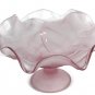Footed Pedestal Pink Frosted Glass Bowl Centerpiece Scalloped Edges Leaf Pattern