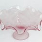 Footed Pedestal Pink Frosted Glass Bowl Centerpiece Scalloped Edges Leaf Pattern