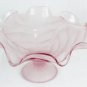 Footed Pedestal Pink Frosted Glass Bowl Centerpiece Scalloped Edges Leaf Pattern