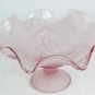 Footed Pedestal Pink Frosted Glass Bowl Centerpiece Scalloped Edges Leaf Pattern