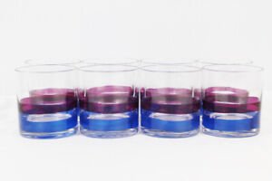 Federal Executive Clear Low Ball Glassware Set of 8 Red Purple Circle Trim 8 Oz