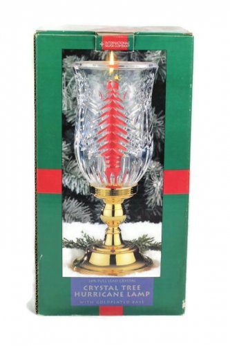 Int'l Silver Set of 2 Lead Glass Crystal Tree Hurricane Lamp Candleholder 11"