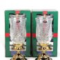 Int'l Silver Set of 2 Lead Glass Crystal Tree Hurricane Lamp Candleholder 11"