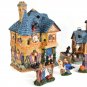 Halloween 11 Pc Ceramic Village Set Haunted Barn Lighted House Ghost Bats NEW