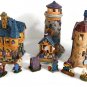 Halloween 11 Pc Ceramic Village Set Haunted Barn Lighted House Ghost Bats NEW