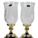 Int'l Silver Set of 2 Lead Glass Crystal Tree Hurricane Lamp Candleholder  11"