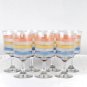 Vintage Retro Set of 7 Pastel Striped Stemmed Water Wine Glasses 12 Oz