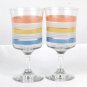 Vintage Retro Set of 7 Pastel Striped Stemmed Water Wine Glasses 12 Oz