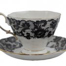 Royal Albert Senorita Black Lace & Rose Teacup and Saucer Set Bone China England