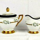 Haas & Czjzek 1792 Schlaggenwald Creamer & Sugar Bowl Floral White Gold Trim