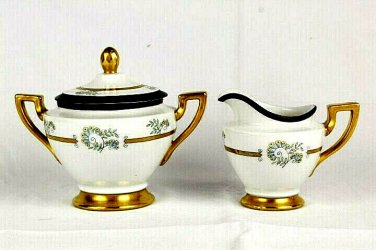 Haas & Czjzek 1792 Schlaggenwald Creamer & Sugar Bowl Floral White Gold Trim