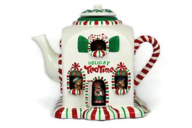 Mr Christmas Animated Musical Holiday Tea Time Ceramic Peppermint Teapot 9"