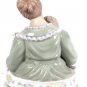 Mother Reading To a Child Blue Ceramic Brahms Waltz Musical Wind Up Figurine 7"