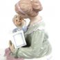 Mother Reading To a Child Blue Ceramic Brahms Waltz Musical Wind Up Figurine 7"