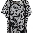 Croft & Barrow White Black Zebra Print Women's Top Blouse Short Sleeve 1X 025