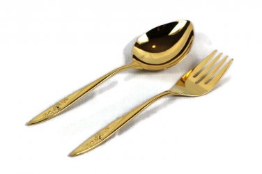 Community Set of Serving Fork & Spoon Golden Lasting Rose Electroplate