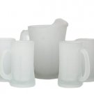 Tiara Indiana Glass Set of 4 Frosted Tankard Mugs & Pitcher Patio Beverage Set