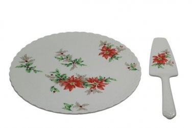 Mikasa Bone China Poinsettia 82097 Cake Plate & Server Set w/ Original Box