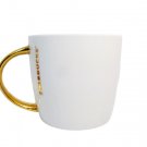 Starbucks 2015 Coffee Tea Mug Cup Ceramic Snow White Large Gold Handle 14 Oz Starbucks 2015 Coffee Tea Mug Cup Ceramic Snow White Large Gold Handle 14 Oz