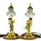 J B Hirsch Pair of  Figural Table Lamps Girl with Violin & Boy with Flute Cherub
