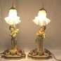J B Hirsch Pair of  Figural Table Lamps Girl with Violin & Boy with Flute Cherub