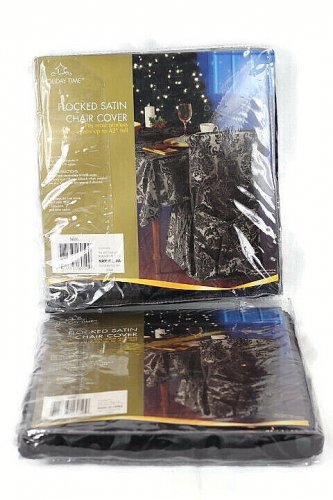 Holiday Time Set of 2 Black Flocked Satin Chair TIe Cover Fits Up to 42" Tall
