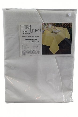 Vintage Ultra Linen Celanese Fortrel Polyester Oval Ivory White Tablecloth 60x84