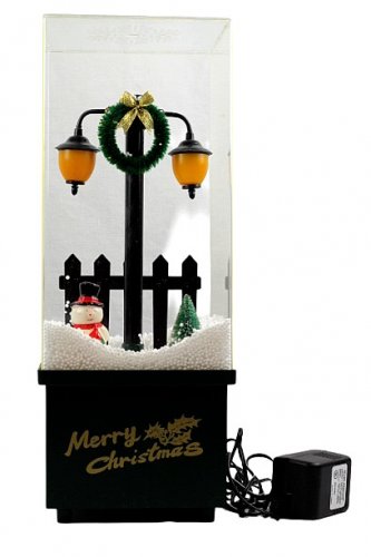 Snowing Sparkling Christmas Decoration Musical Snowman Tree Light Post 16"