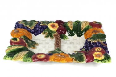 Square Ceramic Platter Server Dish Autumn Fall  Vegetable Harvest Orange Yellow