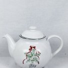 Corelle 1999 Stoneware Callaway Holiday White Teapot  Green Topiary Red Bow 1 Qt
