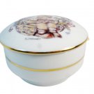 M J Hummel White Porcelain Round Trinket Box Girl Spring Basket Floral Germany M J Hummel White Porcelain Round Trinket Box Girl Spring Basket Floral Germany