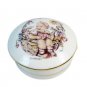 M J Hummel White Porcelain Round Trinket Box Girl Spring Basket Floral Germany