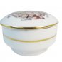 M J Hummel White Porcelain Round Trinket Box Girl Spring Basket Floral Germany